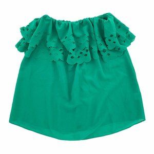Sis Sis Green Strapless Tube Top Stretchy Flowy Cute Ruffled‎ Shirt Size Small